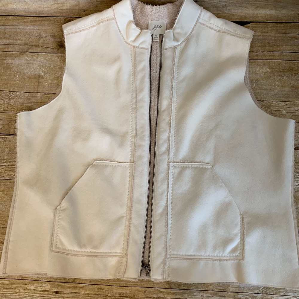 J Jill faux suede Shearling zipper vest Sz XL